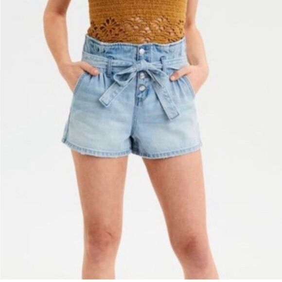 AEO High Waisted Paper Bag Denim Shorts Sz 0 - Picture 1 of 5